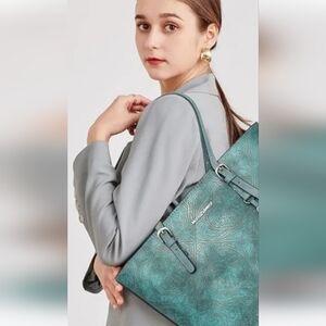 MONTANA WEST Turquoise Tooled Leather Concealed Carry Tote Bag